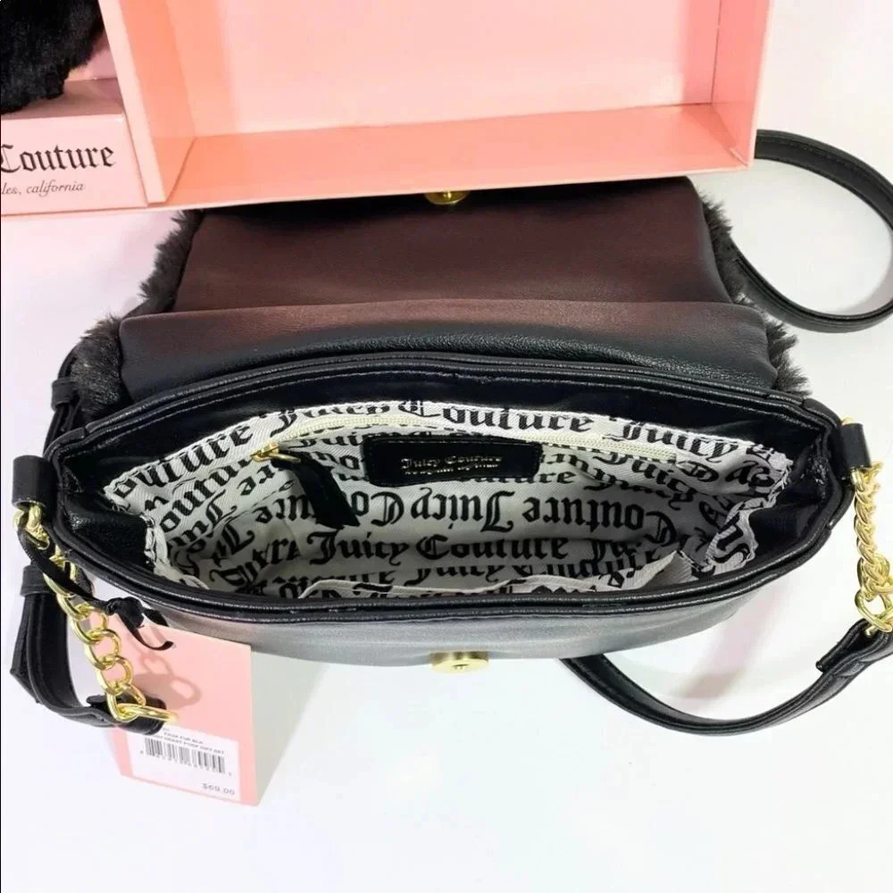 Juicy Couture Black Fur Bag & Heart Pom Pom Keychain Charm Gift Set - Picture 9 of 14